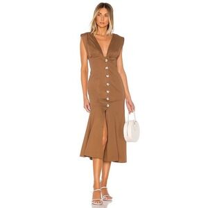 L'Academie Revolve The Gabrielle Midi Dress in Pecan Brown NWT Size XXS $198